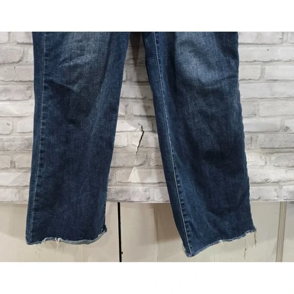 Judy Blue Jeans 13/31 Blue Dark High Rise Wide Leg Button Fly Denim Frayed Hem - Picture 8 of 13